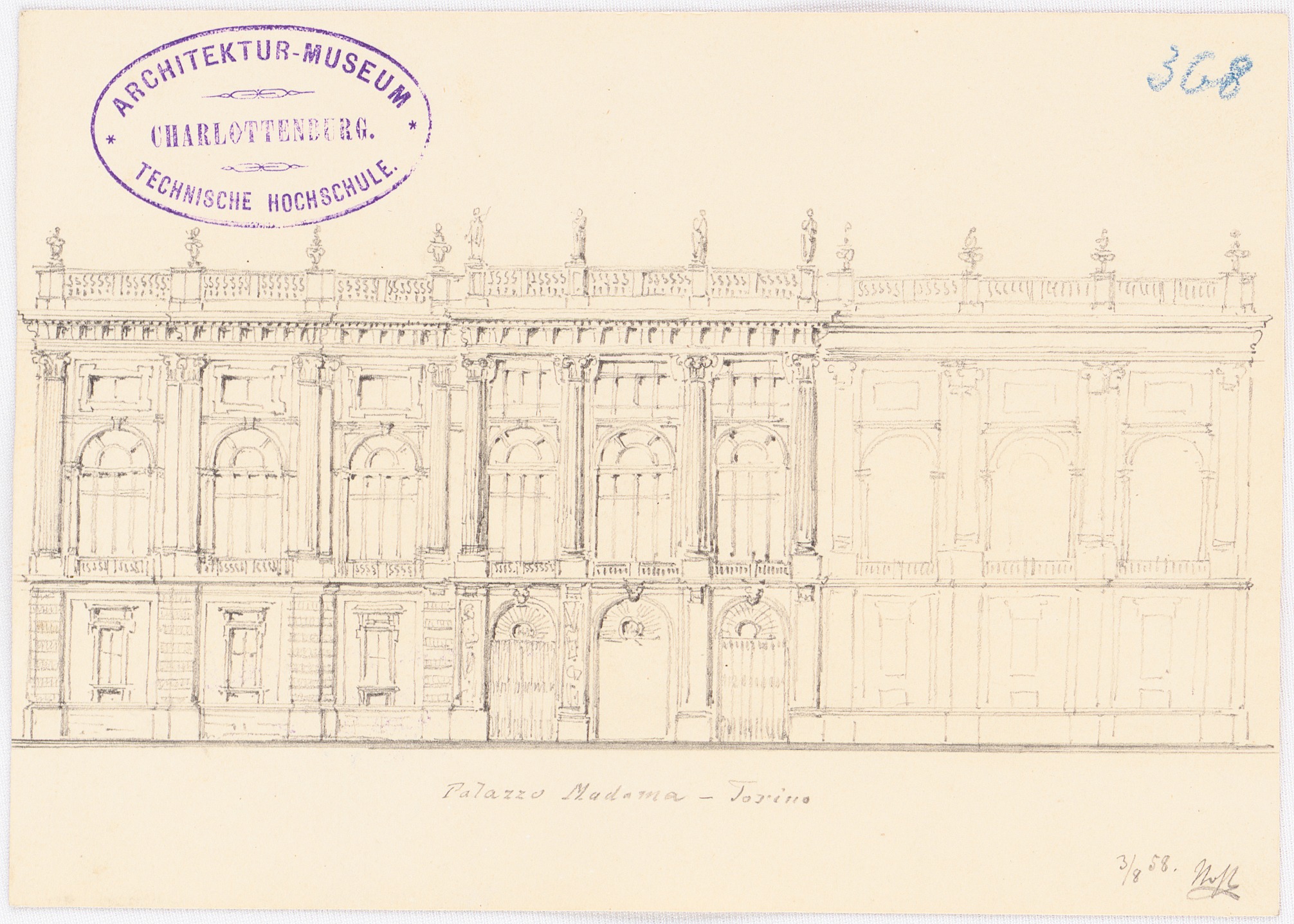 C1891 Schematic - Nohl Maximilian 1830 1863 Palazzo Madama Turin Ansicht Bleistift - C1891 Schematic